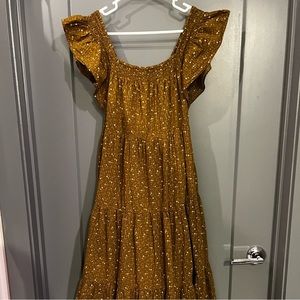 Madewell Flutter Sleeve Tiered Midi Dress Olive Floral